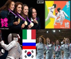 yapboz Kadın folyo takım eskrim podyum, İtalya ve Rusya ve Güney Kore - Londra 2012-